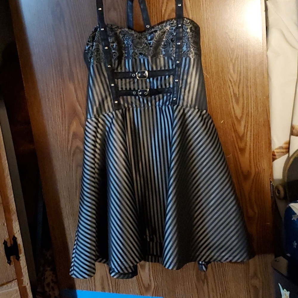 Black striped bondage style goth dress